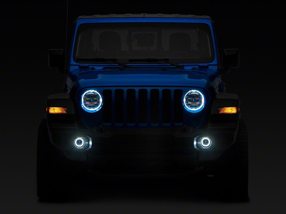 Raxiom Axial Series 9-Inch Angel Eye LED Headlights and LED Fog Lights; Black Housing; Clear Lens (20-25 Jeep Gladiator JT)