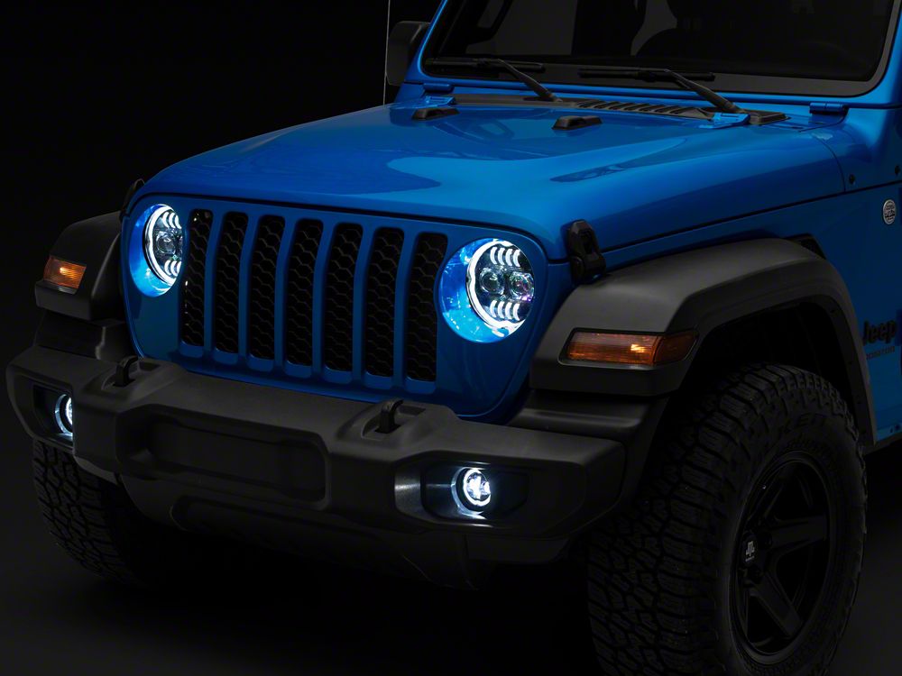 Raxiom Axial Series 9-Inch Angel Eye LED Headlights and LED Fog Lights; Black Housing; Clear Lens (20-25 Jeep Gladiator JT)