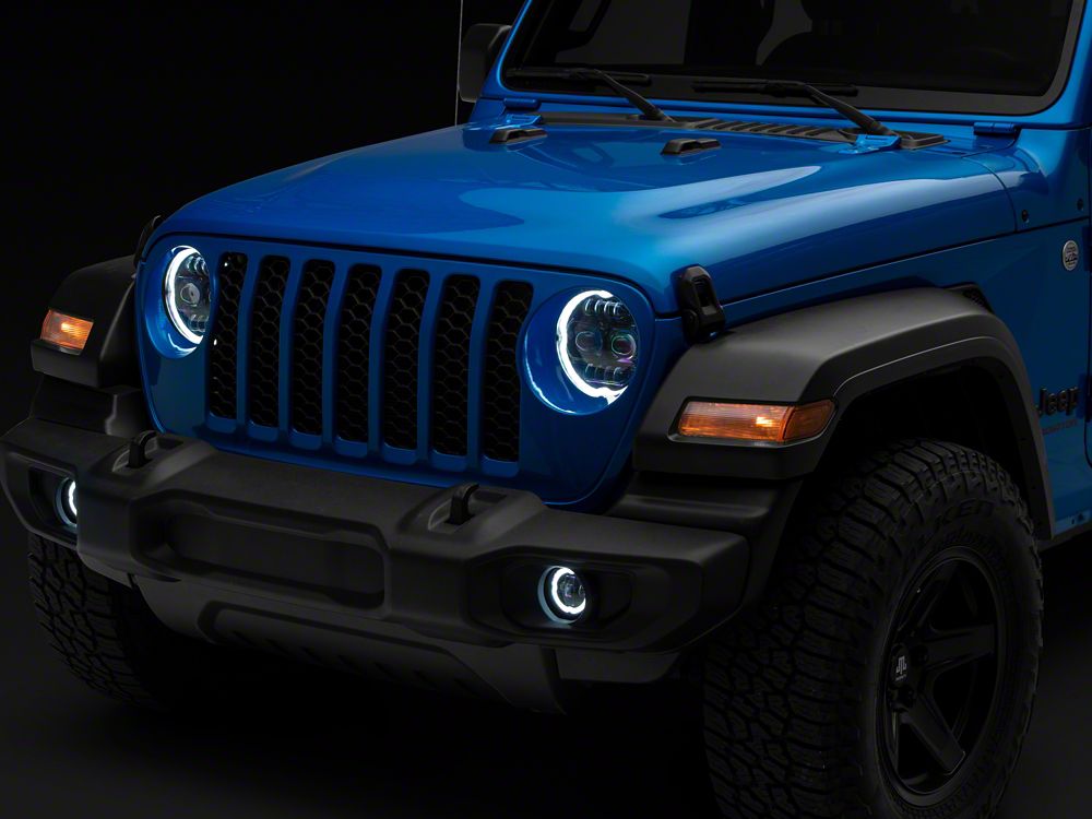 Raxiom Axial Series 9-Inch Angel Eye LED Headlights and LED Fog Lights; Black Housing; Clear Lens (20-25 Jeep Gladiator JT)
