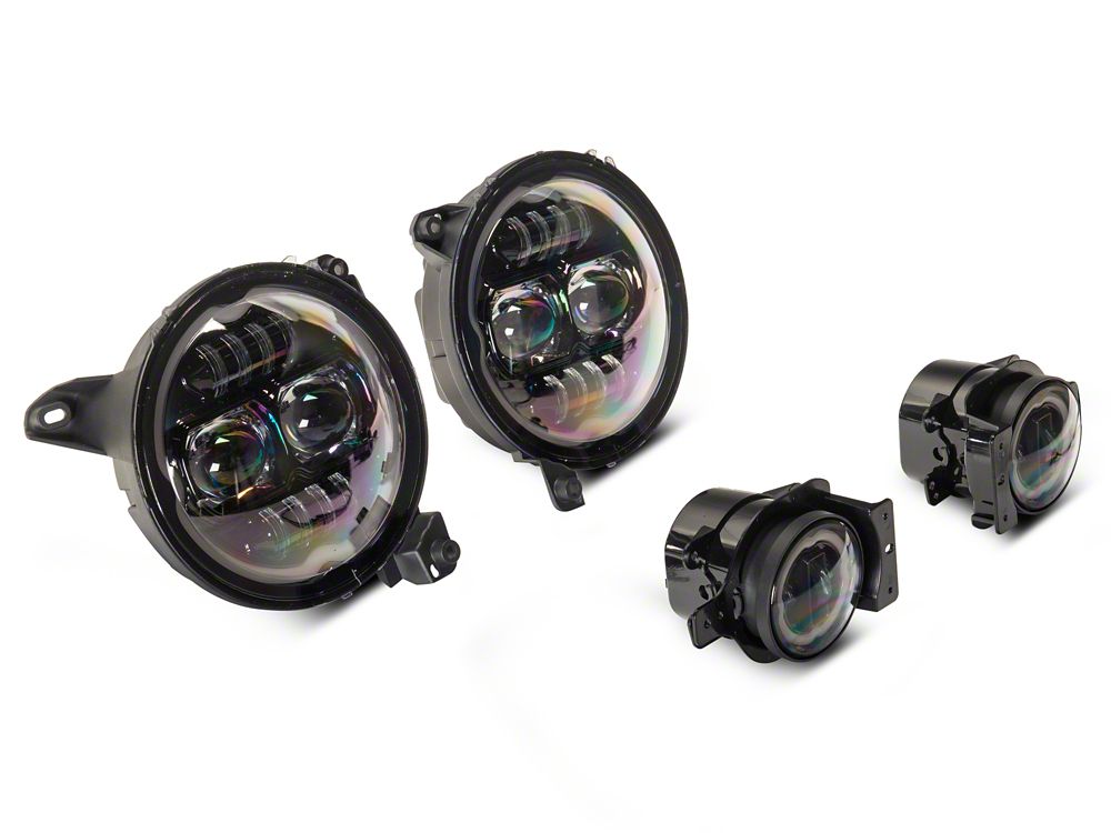 Raxiom Axial Series 9-Inch Angel Eye LED Headlights and LED Fog Lights; Black Housing; Clear Lens (20-25 Jeep Gladiator JT)