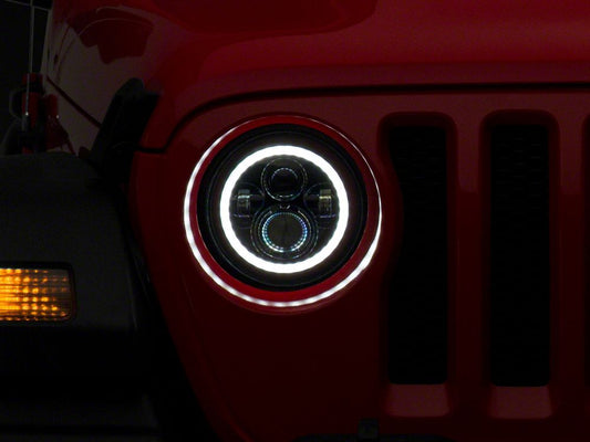 Raxiom Axial Series 7-Inch LED Halo Headlights with DRL and Amber Turn Signals; Black Housing; Clear Lens (20-25 Jeep Gladiator JT)
