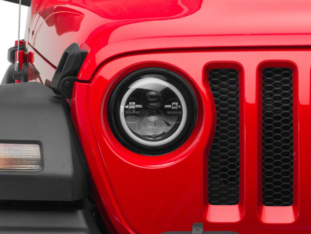 Raxiom Axial Series 7-Inch LED Halo Headlights with DRL and Amber Turn Signals; Black Housing; Clear Lens (20-25 Jeep Gladiator JT)