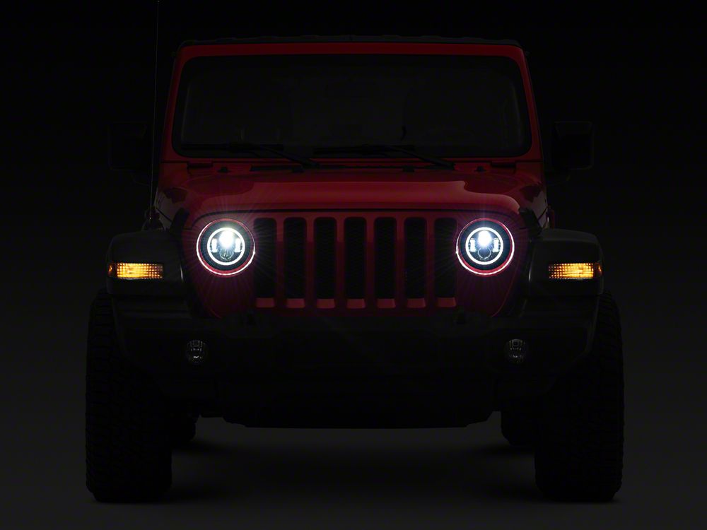 Raxiom Axial Series 7-Inch LED Halo Headlights with DRL and Amber Turn Signals; Black Housing; Clear Lens (20-25 Jeep Gladiator JT)