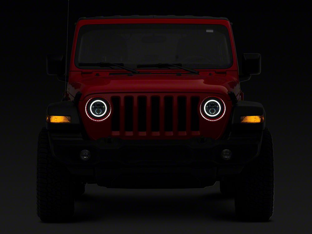 Raxiom Axial Series 7-Inch LED Halo Headlights with DRL and Amber Turn Signals; Black Housing; Clear Lens (20-25 Jeep Gladiator JT)