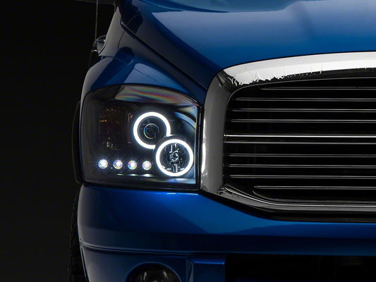 Raxiom CCFL Halo Projector Headlights; Black Housing; Clear Lens (06-08 RAM 1500)