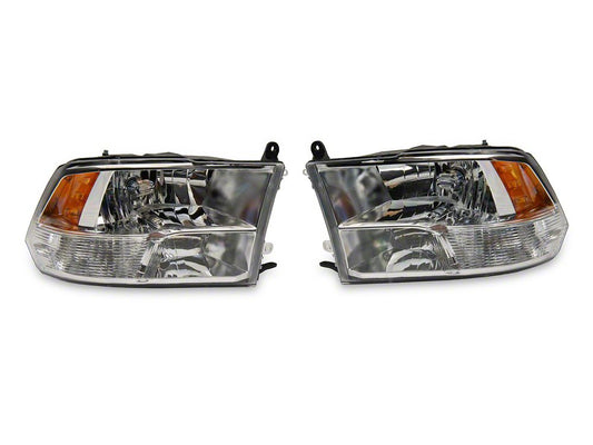 Raxiom Axial Series OEM Style Replacement Headlights with Dual Bulb; Chrome Housing; Clear Lens (09-18 RAM 1500 w/ Factory Halogen Non-Projector Headlights)