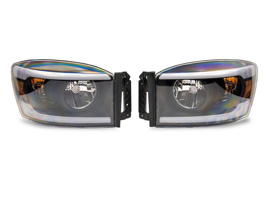 Raxiom Axial Series Headlights with Sequential LED Bar; Black Housing; Clear Lens (06-08 RAM 1500)