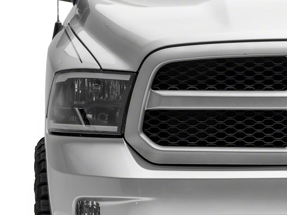 Raxiom Axial Series Headlights with LED Bar; Black Housing; Clear Lens (09-18 RAM 1500 w/ Factory Halogen Non-Projector Headlights)