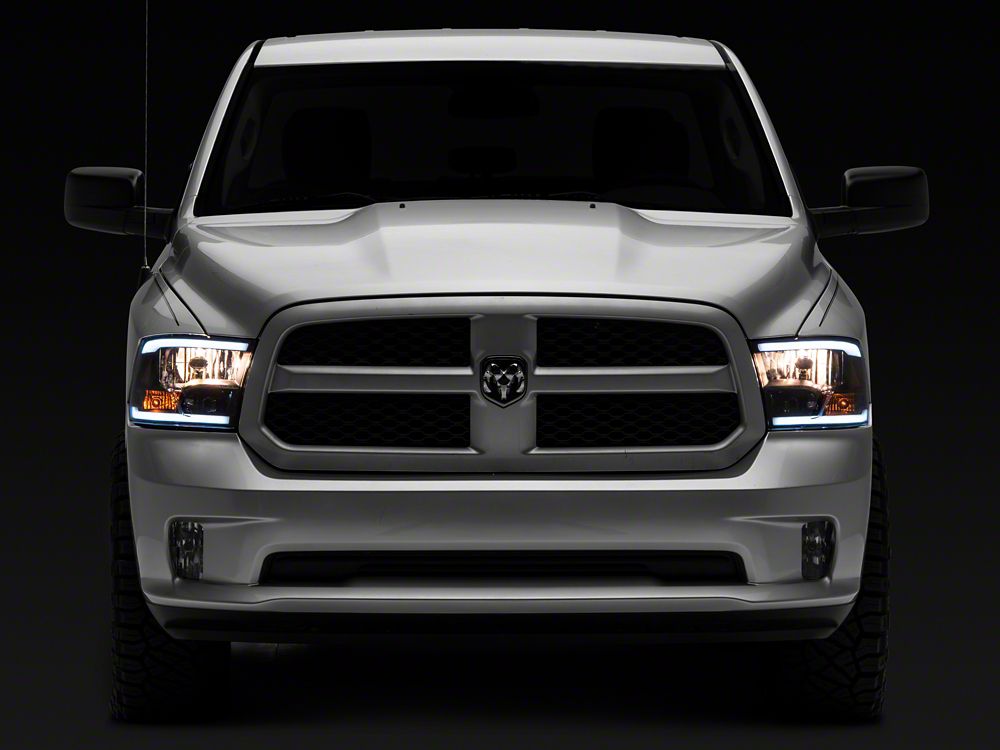 Raxiom Axial Series Headlights with LED Bar; Black Housing; Clear Lens (09-18 RAM 1500 w/ Factory Halogen Non-Projector Headlights)