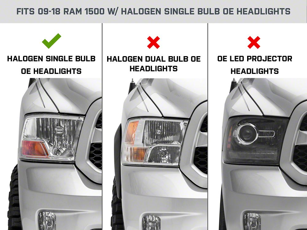 Raxiom Axial Series Euro Style Headlights with Single Bulb; Black Housing; Clear Lens (09-18 RAM 1500 w/ Factory Halogen Non-Projector Headlights)