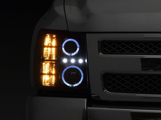 Raxiom LED Halo Projector Headlights; Black Housing; Clear Lens (07-13 Silverado 1500)