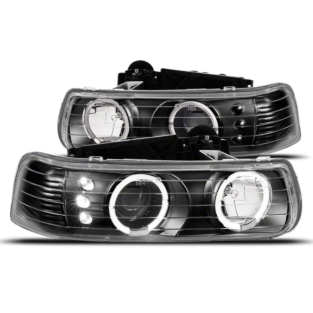 Raxiom LED Halo Projector Headlights; Black Housing; Clear Lens (99-02 Silverado 1500)