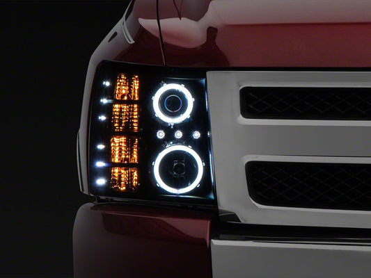 Raxiom Super White LED Halo Projector Headlights; Black Housing; Clear Lens (07-13 Silverado 1500)