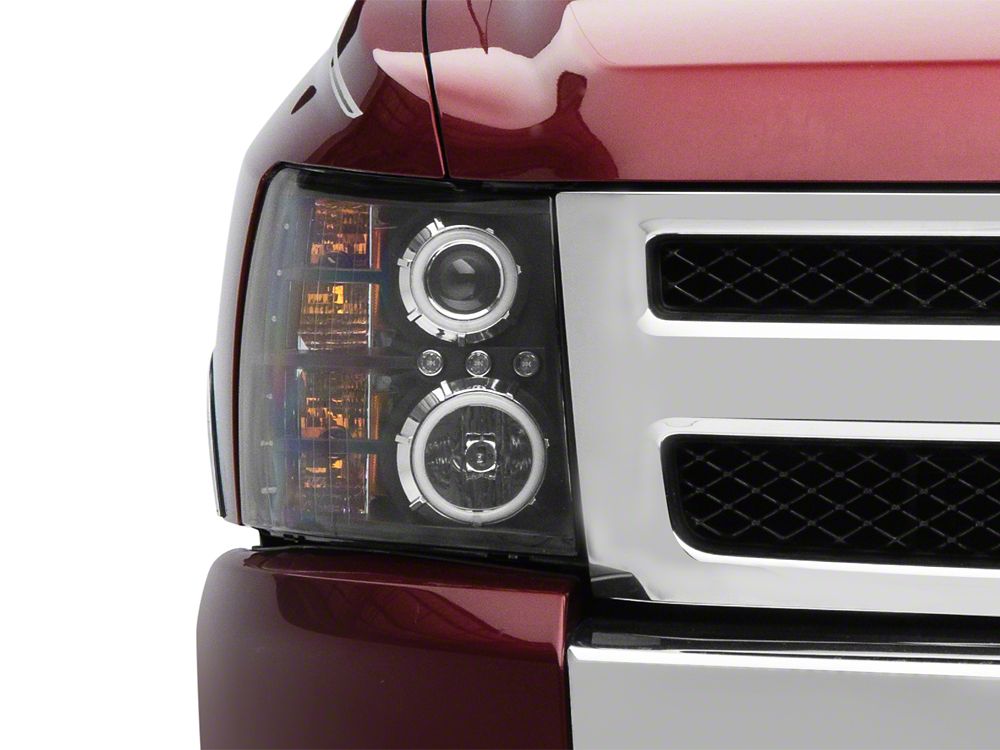 Raxiom Super White LED Halo Projector Headlights; Black Housing; Clear Lens (07-13 Silverado 1500)