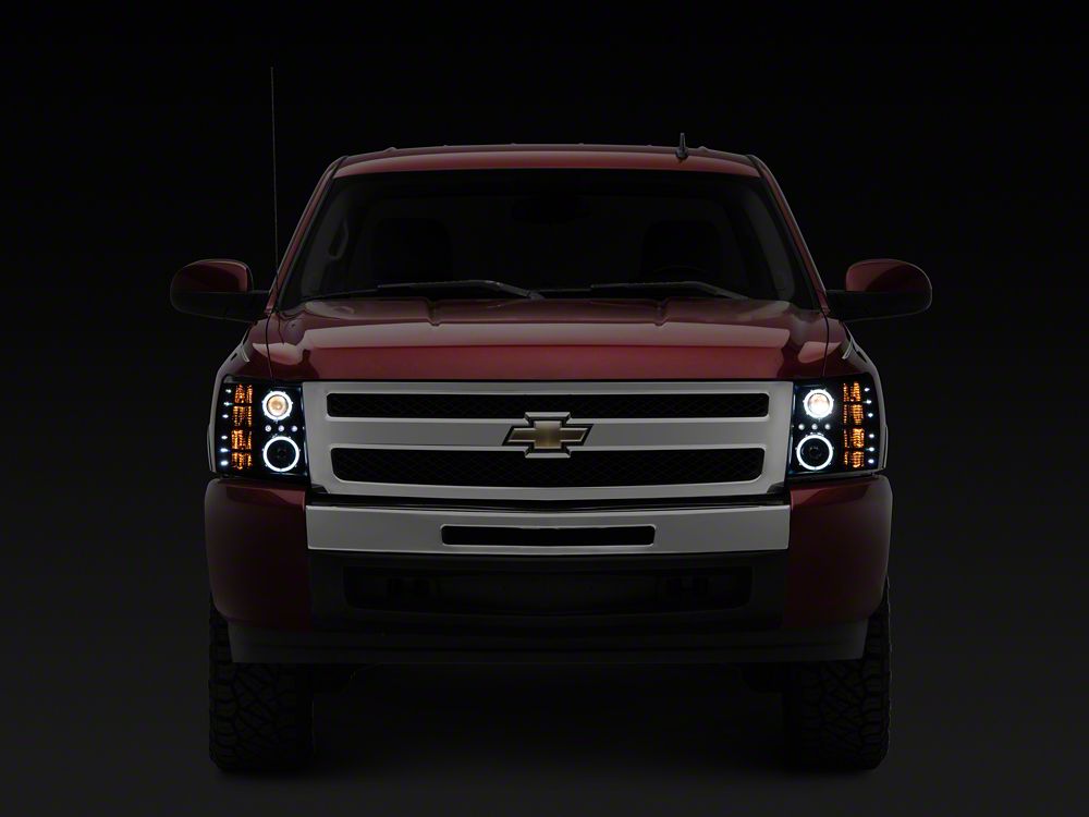 Raxiom Super White LED Halo Projector Headlights; Black Housing; Clear Lens (07-13 Silverado 1500)
