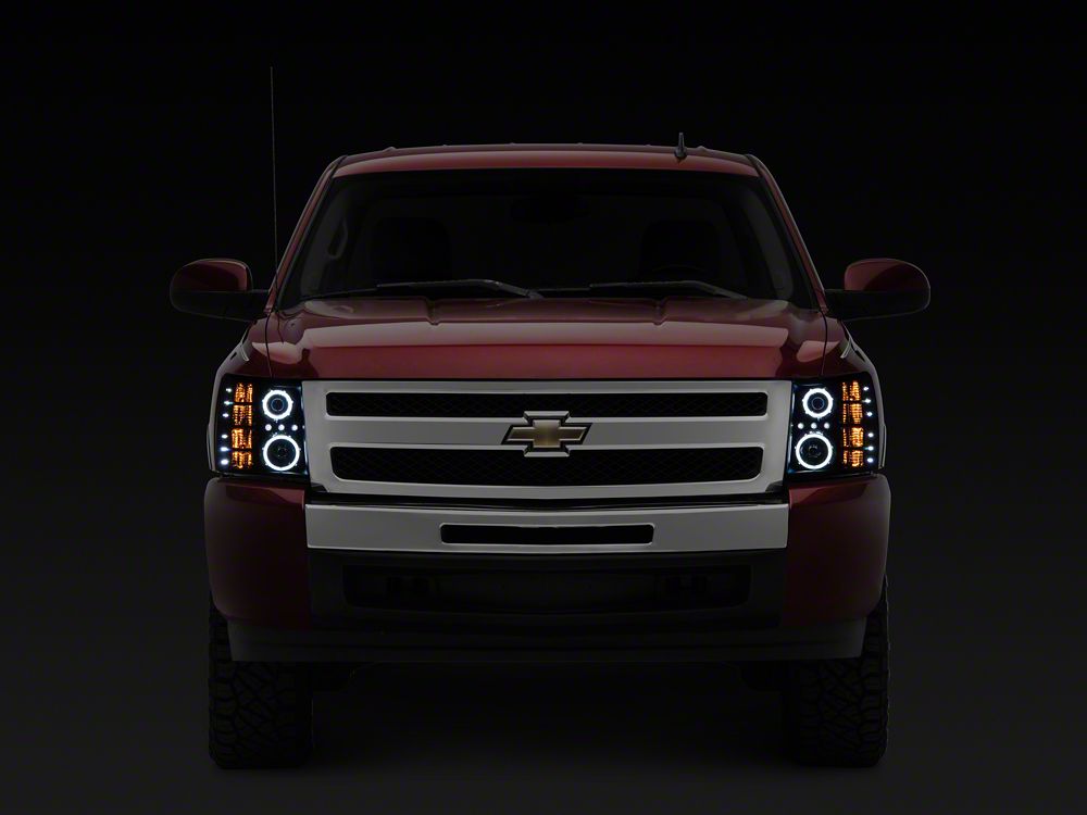 Raxiom Super White LED Halo Projector Headlights; Black Housing; Clear Lens (07-13 Silverado 1500)