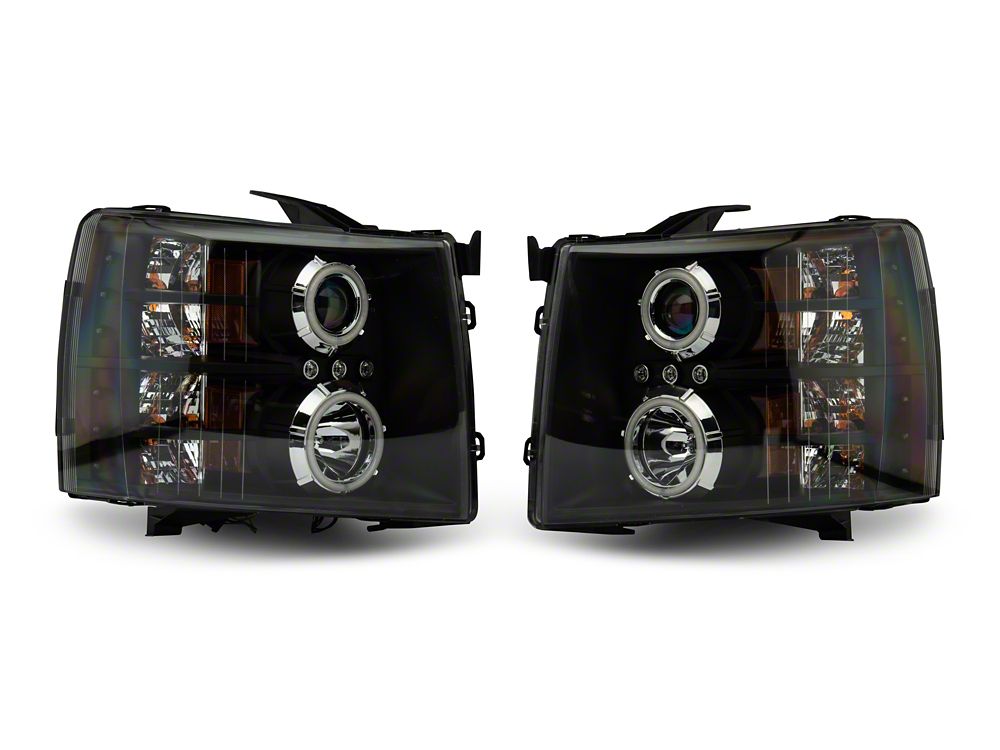 Raxiom Super White LED Halo Projector Headlights; Black Housing; Clear Lens (07-13 Silverado 1500)