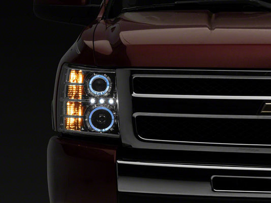 Raxiom LED Halo Projector Headlights; Chrome Housing; Clear Lens (07-13 Silverado 1500)