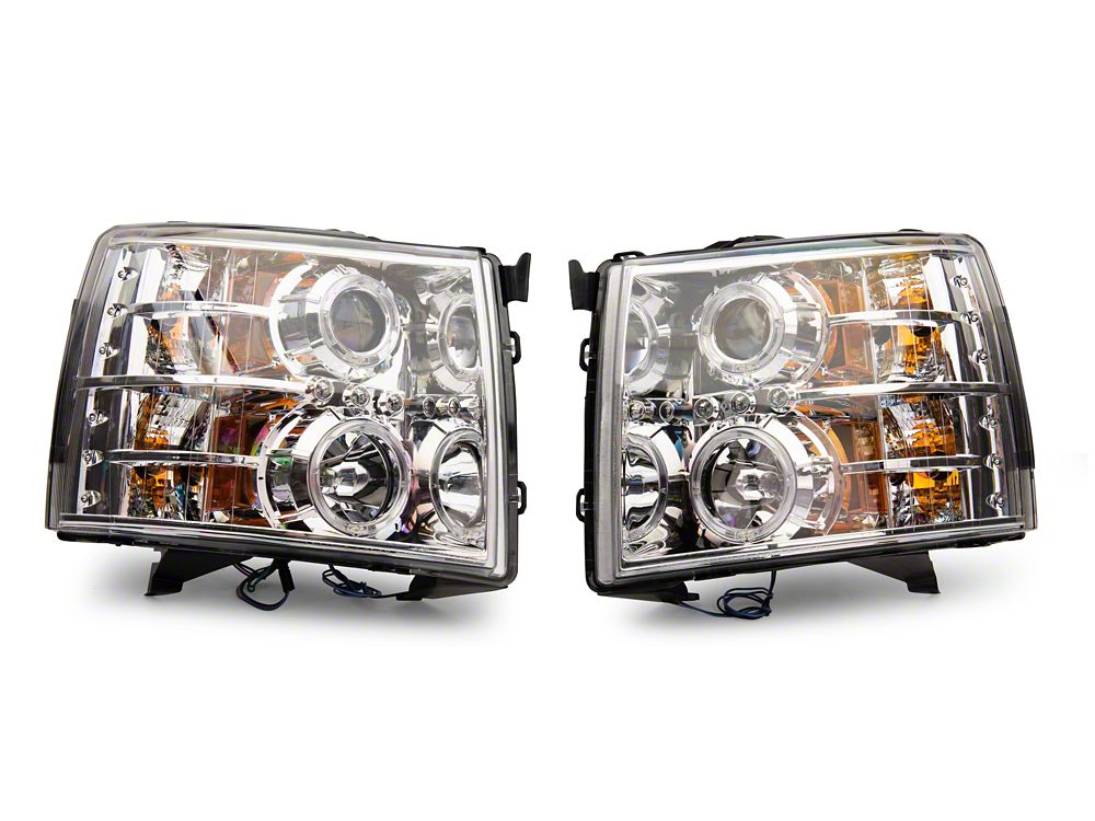 Raxiom LED Halo Projector Headlights; Chrome Housing; Clear Lens (07-13 Silverado 1500)