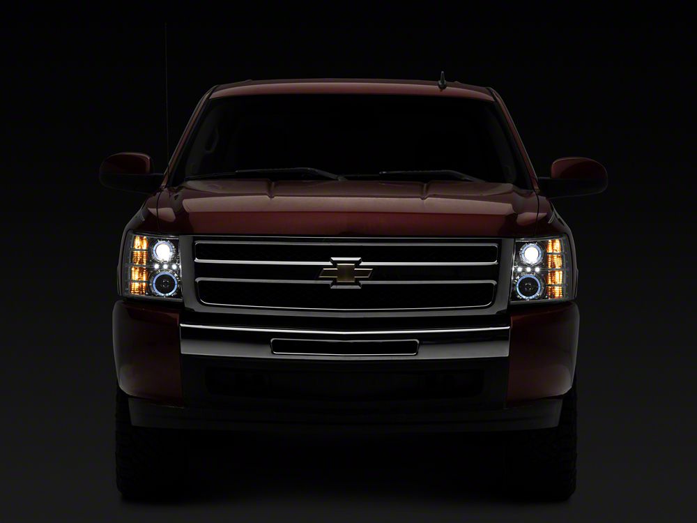 Raxiom LED Halo Projector Headlights; Chrome Housing; Clear Lens (07-13 Silverado 1500)
