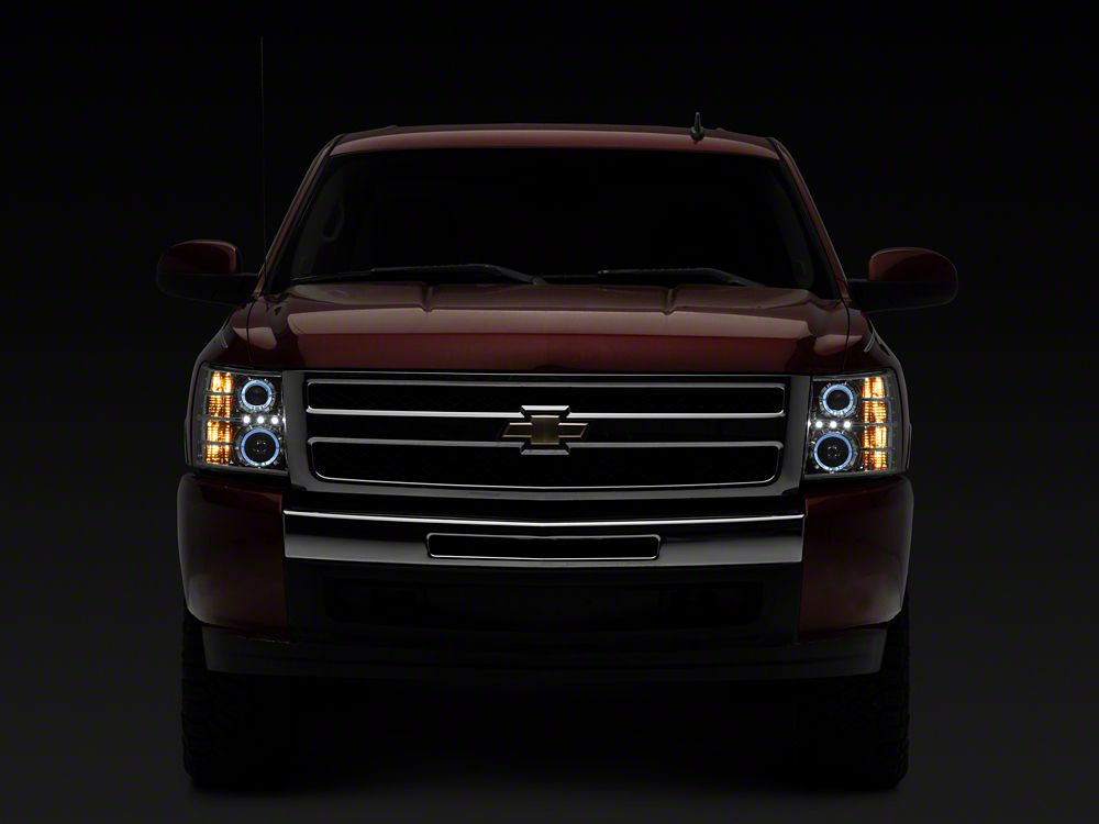 Raxiom LED Halo Projector Headlights; Chrome Housing; Clear Lens (07-13 Silverado 1500)