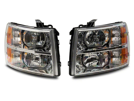 Raxiom Axial Series OEM Style Replacement Headlights; Chrome Housing; Clear Lens (07-13 Silverado 1500)
