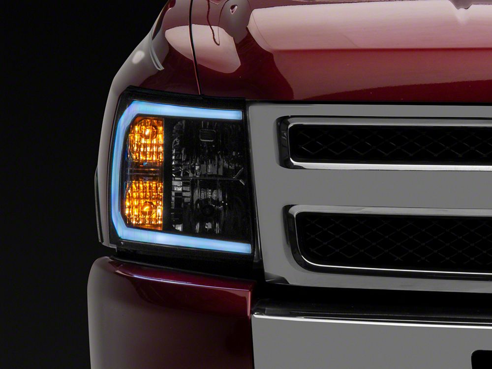 Raxiom Axial Series Headlights with LED Bar; Black Housing; Clear Lens (07-13 Silverado 1500)