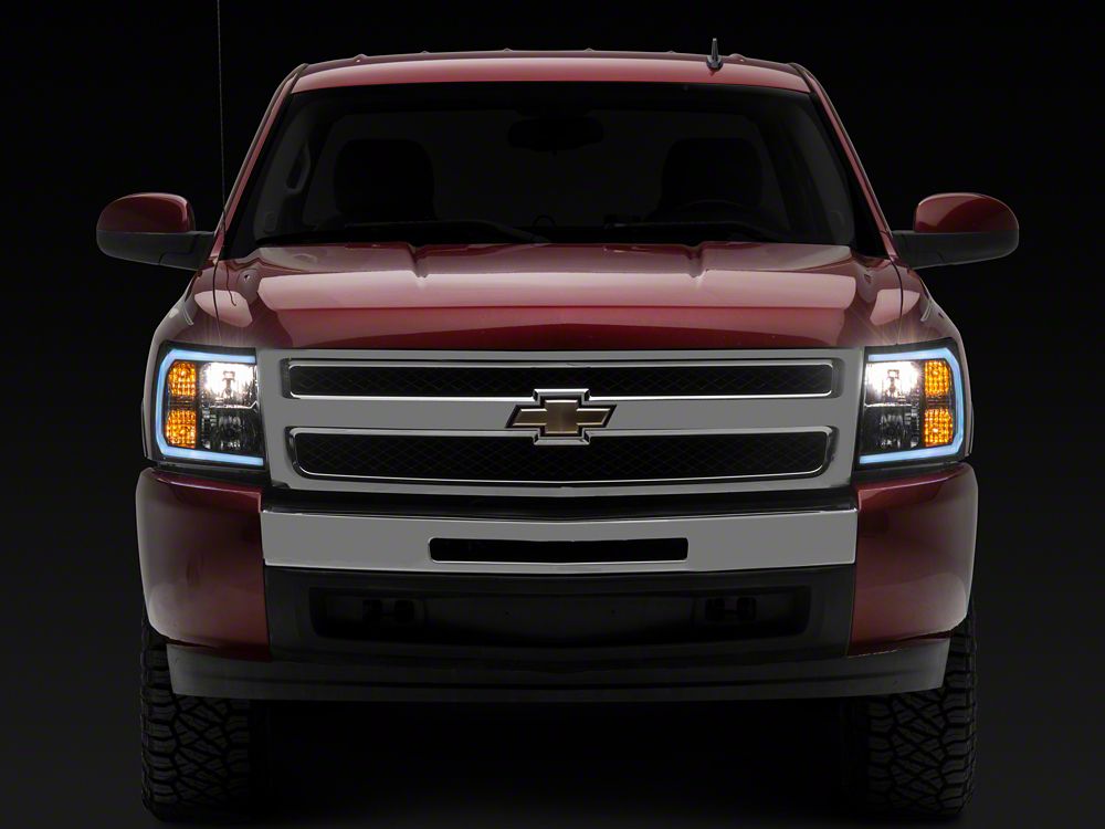 Raxiom Axial Series Headlights with LED Bar; Black Housing; Clear Lens (07-13 Silverado 1500)