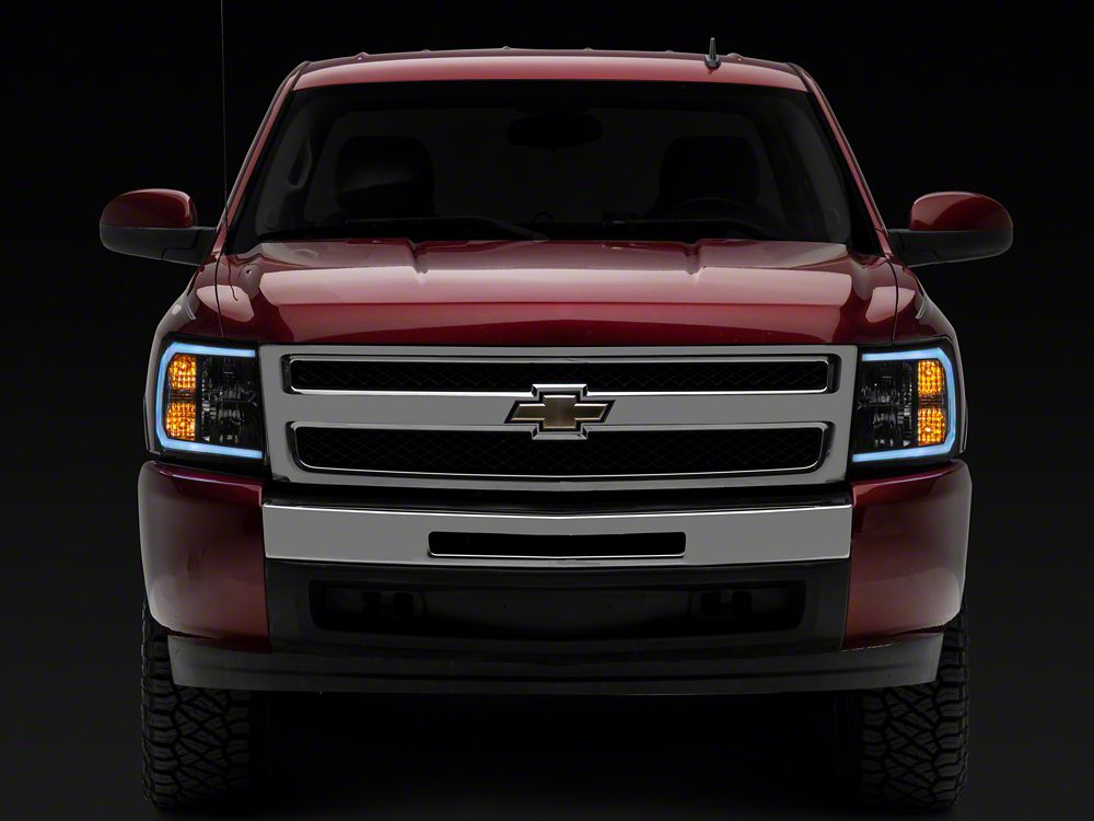 Raxiom Axial Series Headlights with LED Bar; Black Housing; Clear Lens (07-13 Silverado 1500)