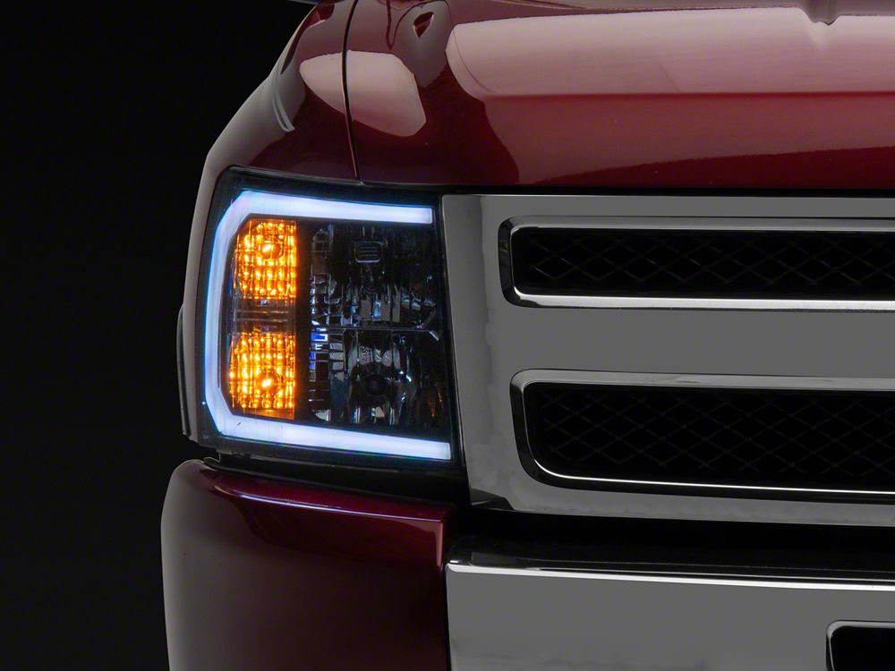 Raxiom Axial Series Headlights with Sequential LED Bar; Black Housing; Clear Lens (07-13 Silverado 1500)