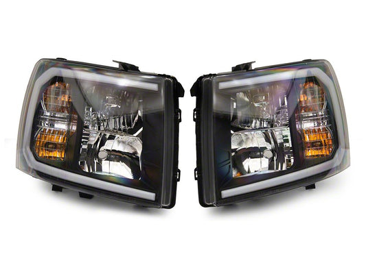 Raxiom Axial Series Headlights with Sequential LED Bar; Black Housing; Clear Lens (07-13 Silverado 1500)