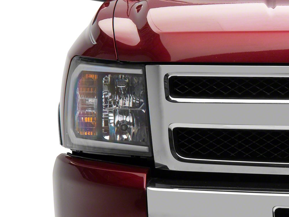 Raxiom Axial Series Headlights with Sequential LED Bar; Black Housing; Clear Lens (07-13 Silverado 1500)