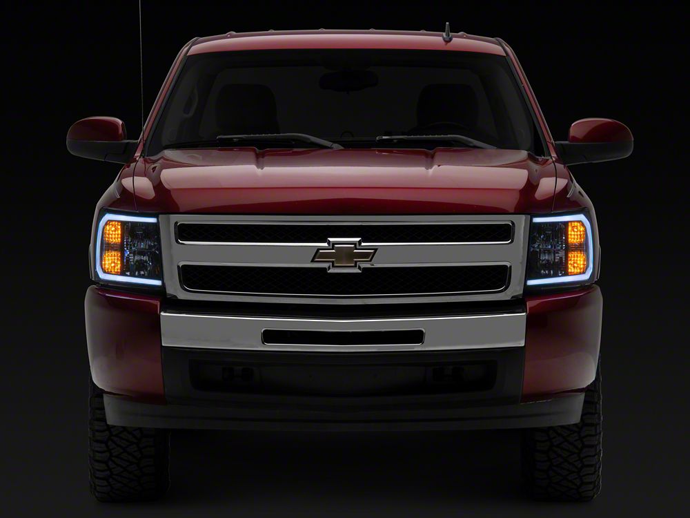 Raxiom Axial Series Headlights with Sequential LED Bar; Black Housing; Clear Lens (07-13 Silverado 1500)