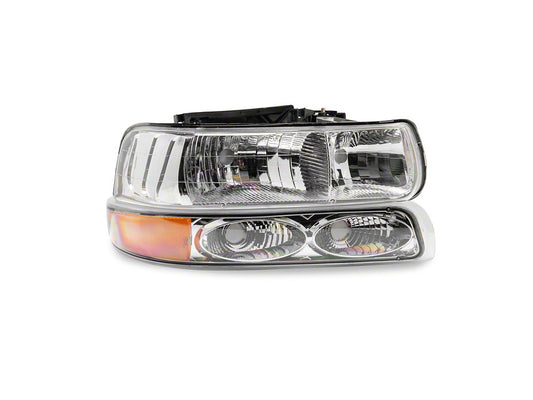Raxiom OE Style Headlights with Bumper Lights; Chrome Housing; Clear Lens (99-02 Silverado 1500)