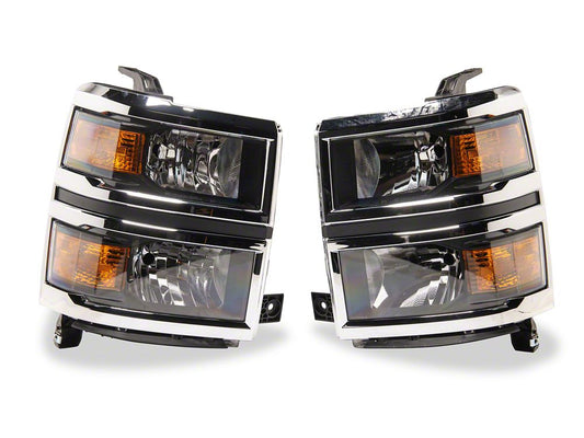 Raxiom OE Style Headlights with Chrome Trim; Black Housing; Clear Lens (14-15 Silverado 1500)