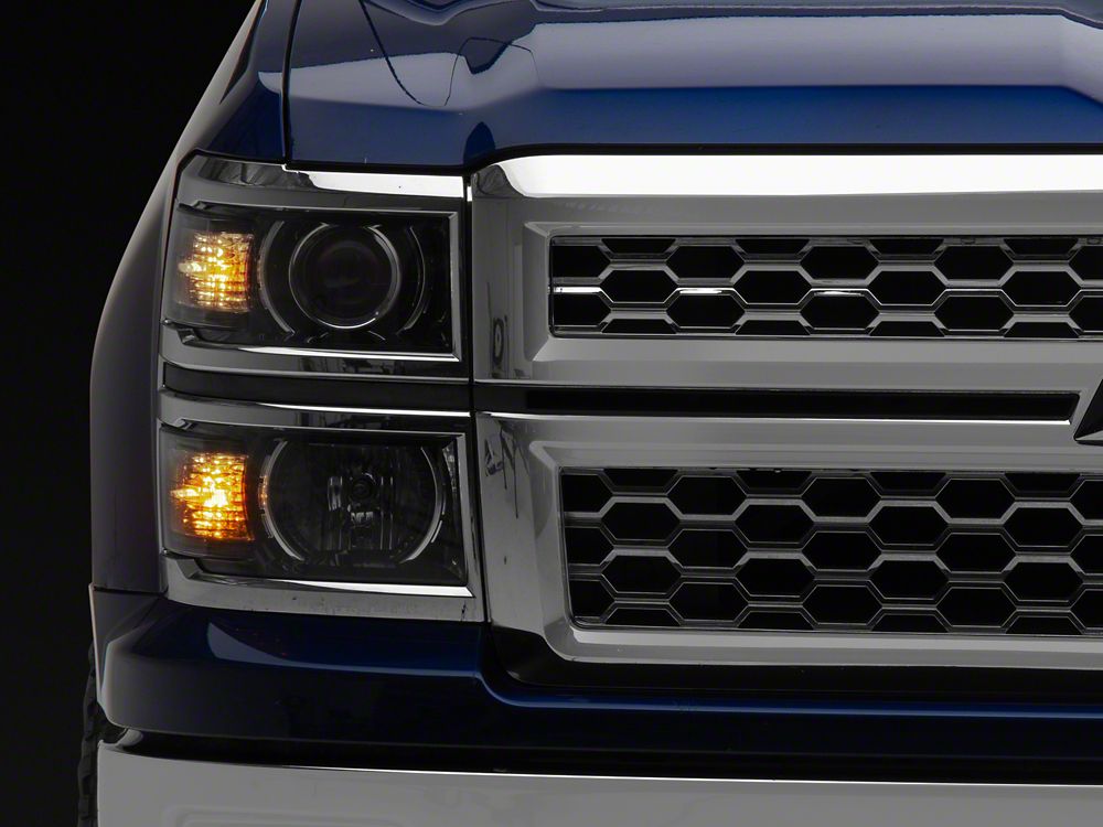 Raxiom OE Style Projector Headlights with Chrome Trim; Black Housing; Clear Lens (14-15 Silverado 1500)