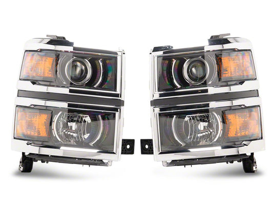 Raxiom OE Style Projector Headlights with Chrome Trim; Black Housing; Clear Lens (14-15 Silverado 1500)