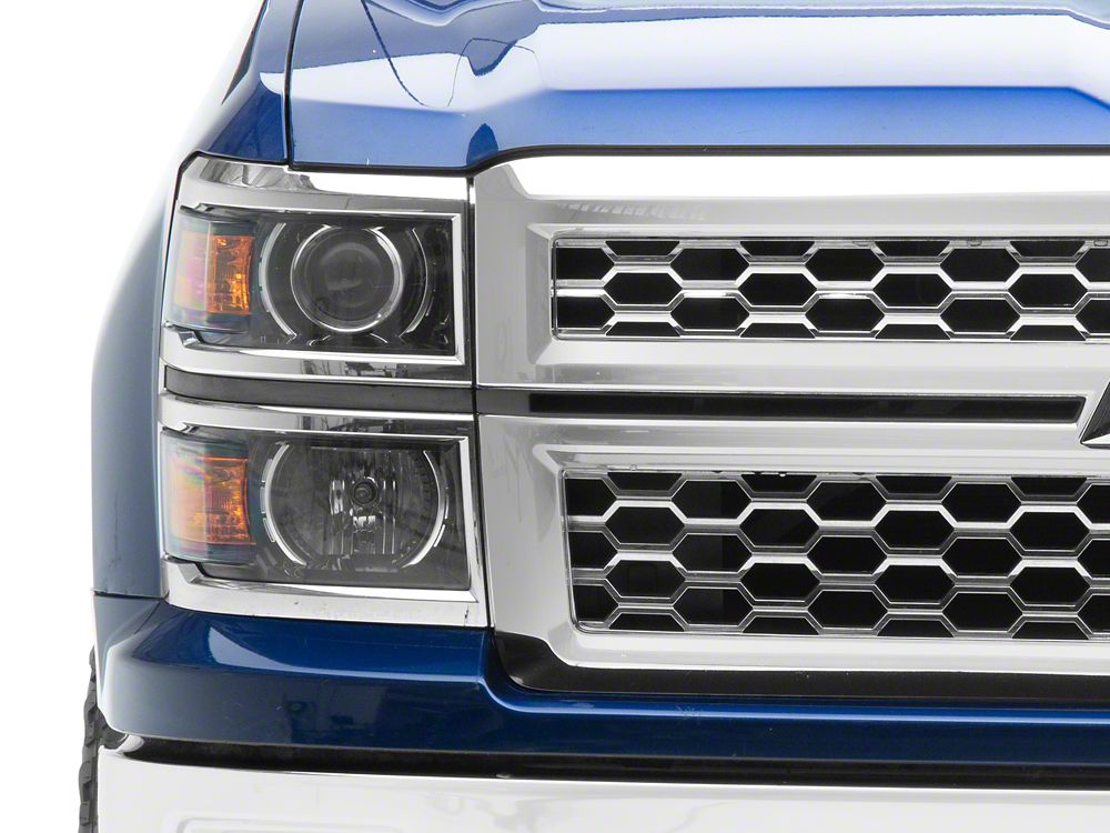 Raxiom OE Style Projector Headlights with Chrome Trim; Black Housing; Clear Lens (14-15 Silverado 1500)