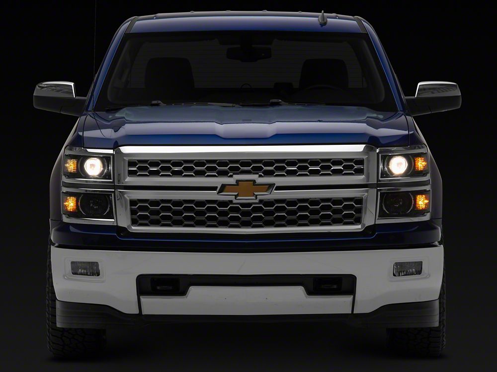 Raxiom OE Style Projector Headlights with Chrome Trim; Black Housing; Clear Lens (14-15 Silverado 1500)