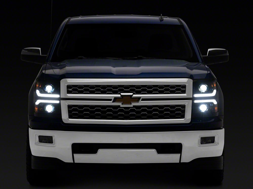 Raxiom CXR Series V2 LED Projector Headlights with Black Trim; Black Housing; Clear Lens (14-15 Silverado 1500)
