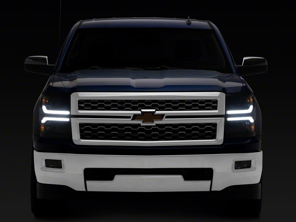 Raxiom CXR Series V2 LED Projector Headlights with Black Trim; Black Housing; Clear Lens (14-15 Silverado 1500)