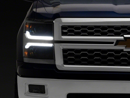 Raxiom CXR Series V2 LED Projector Headlights with Chrome Trim; Black Housing; Clear Lens (14-15 Silverado 1500)