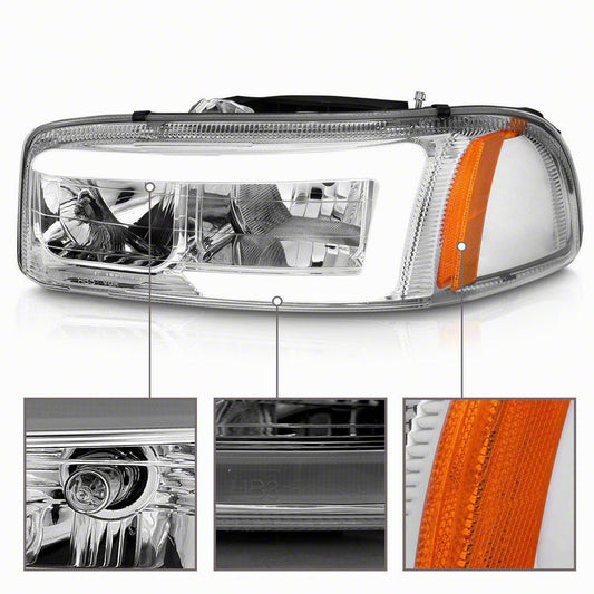 Raxiom Axial Series LED DRL Headlights; Chrome Housing; Clear Lens (99-06 Sierra 1500)