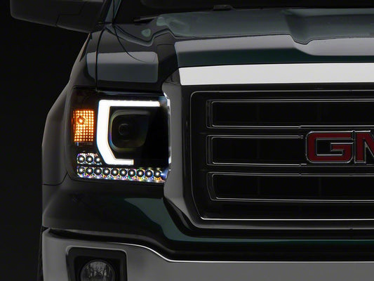 Raxiom Axial Series Projector Headlights; Black Housing; Clear Lens (14-15 Sierra 1500 w/ Factory Halogen Headlights)