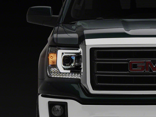 Raxiom Axial Series Projector Headlights; Chrome Housing; Clear Lens (14-15 Sierra 1500 w/ Factory Halogen Headlights)