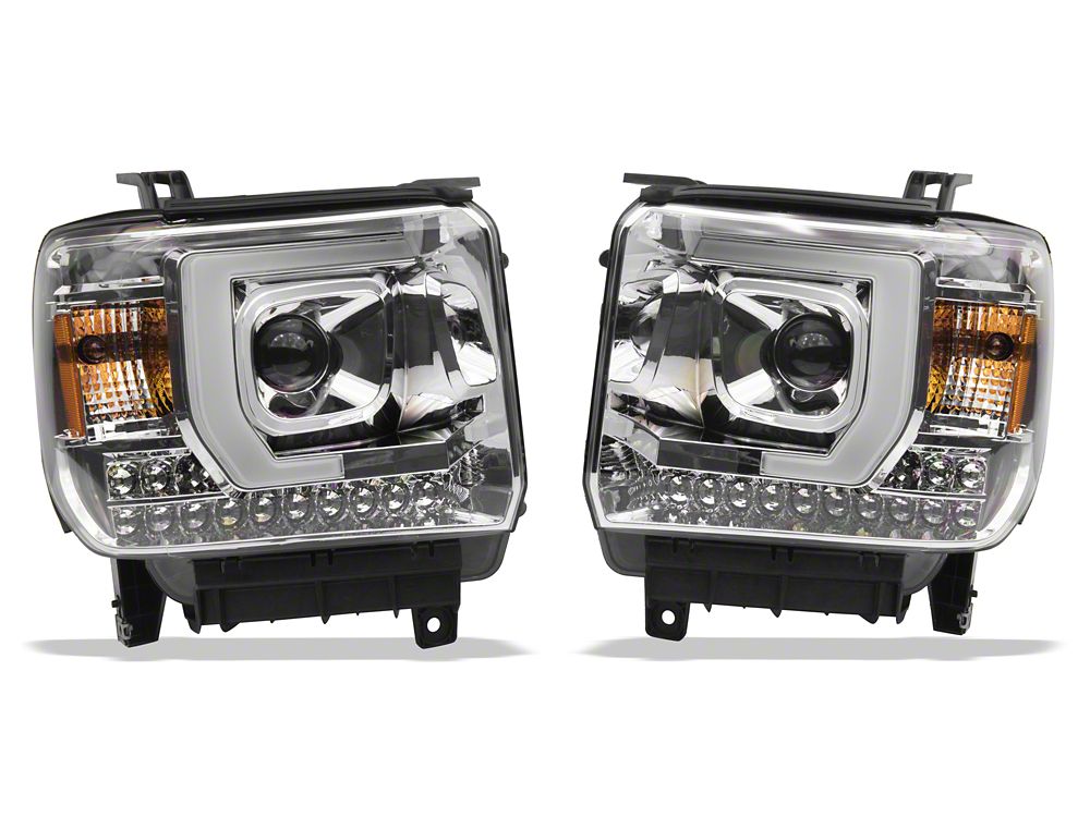 Raxiom Axial Series Projector Headlights; Chrome Housing; Clear Lens (14-15 Sierra 1500 w/ Factory Halogen Headlights)