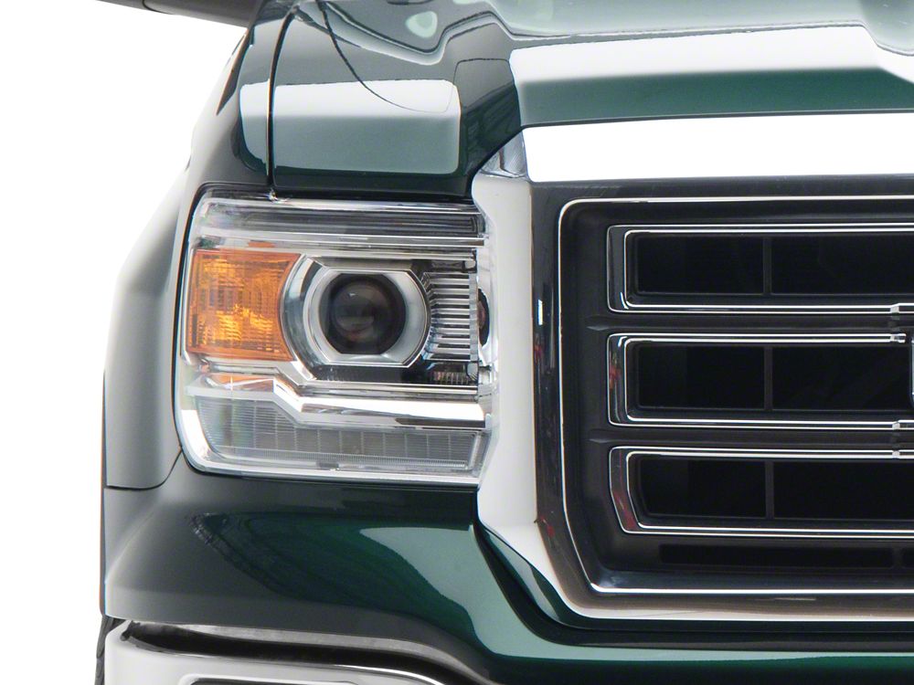 Raxiom LED DRL Bar Factory Style Headlights; Chrome Housing; Clear Lens (14-18 Sierra 1500 w/ Factory Halogen Headlights)