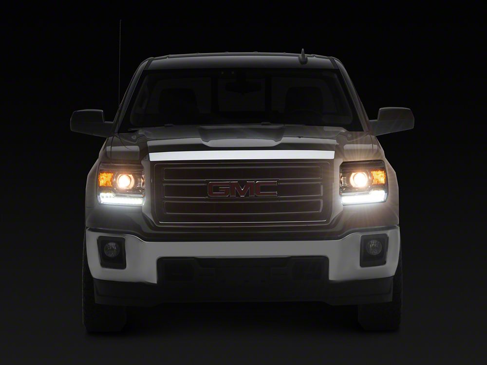 Raxiom LED DRL Bar Factory Style Headlights; Chrome Housing; Clear Lens (14-18 Sierra 1500 w/ Factory Halogen Headlights)