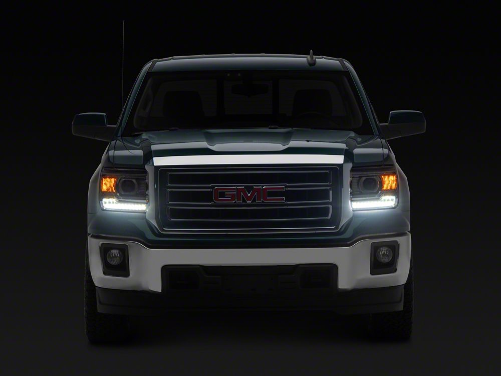 Raxiom LED DRL Bar Factory Style Headlights; Chrome Housing; Clear Lens (14-18 Sierra 1500 w/ Factory Halogen Headlights)