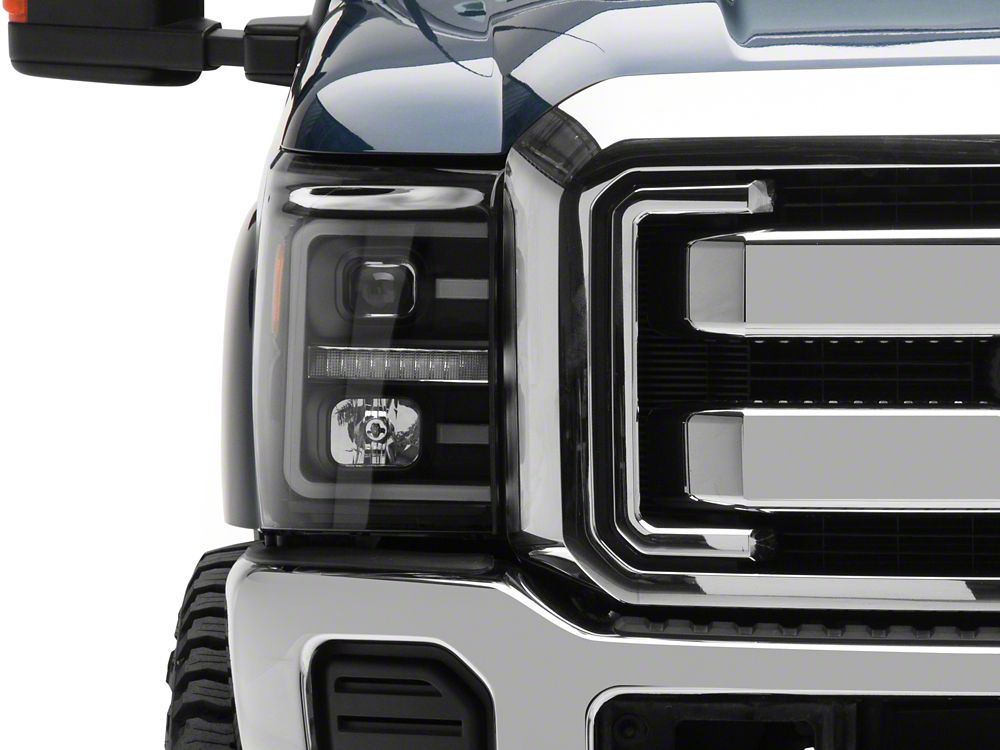 Raxiom LED Projector Headlights with Switchback Turn Signals; Black Housing; Clear Lens (11-16 F-250 Super Duty)